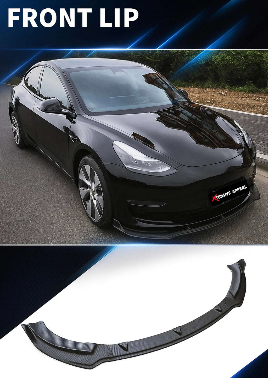 Tesla Front Splitter - Gloss Black & Carbon