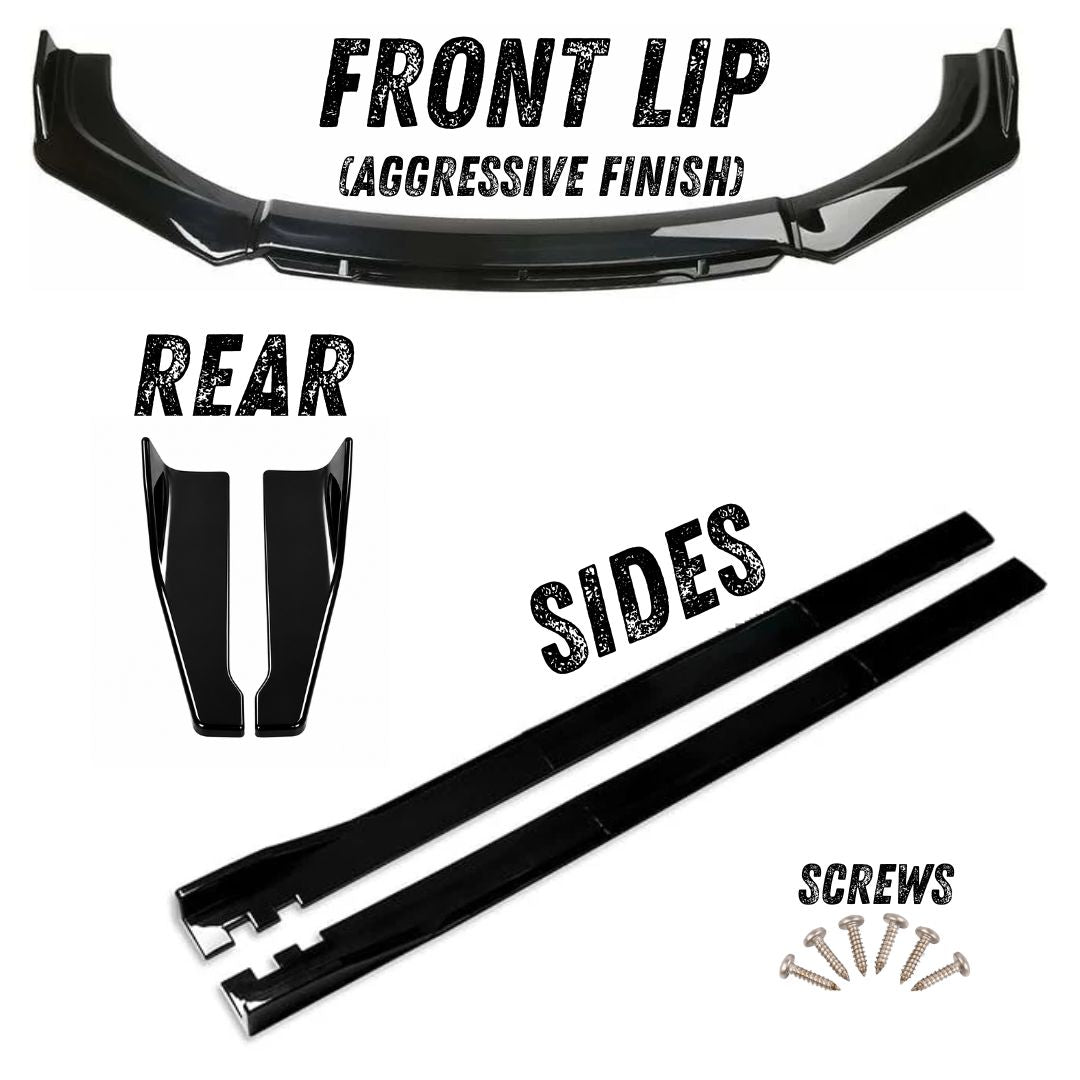 Gloss Black Splitter Set with Aggressive Finish Front Lip