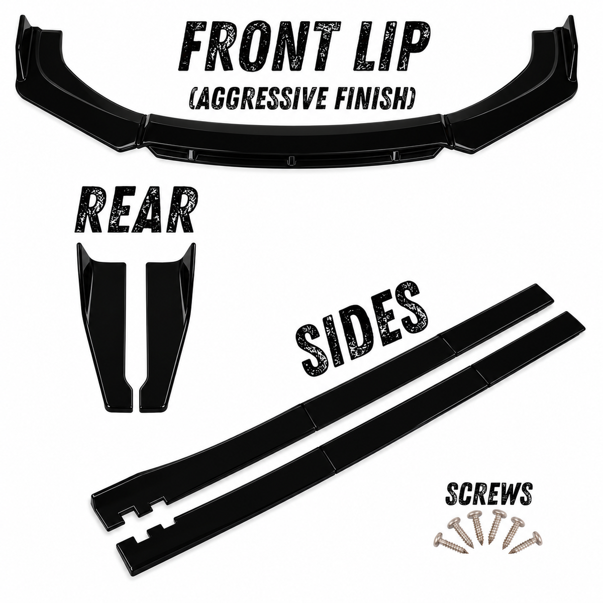 Gloss Black Splitter Set with Aggressive Finish Front Lip