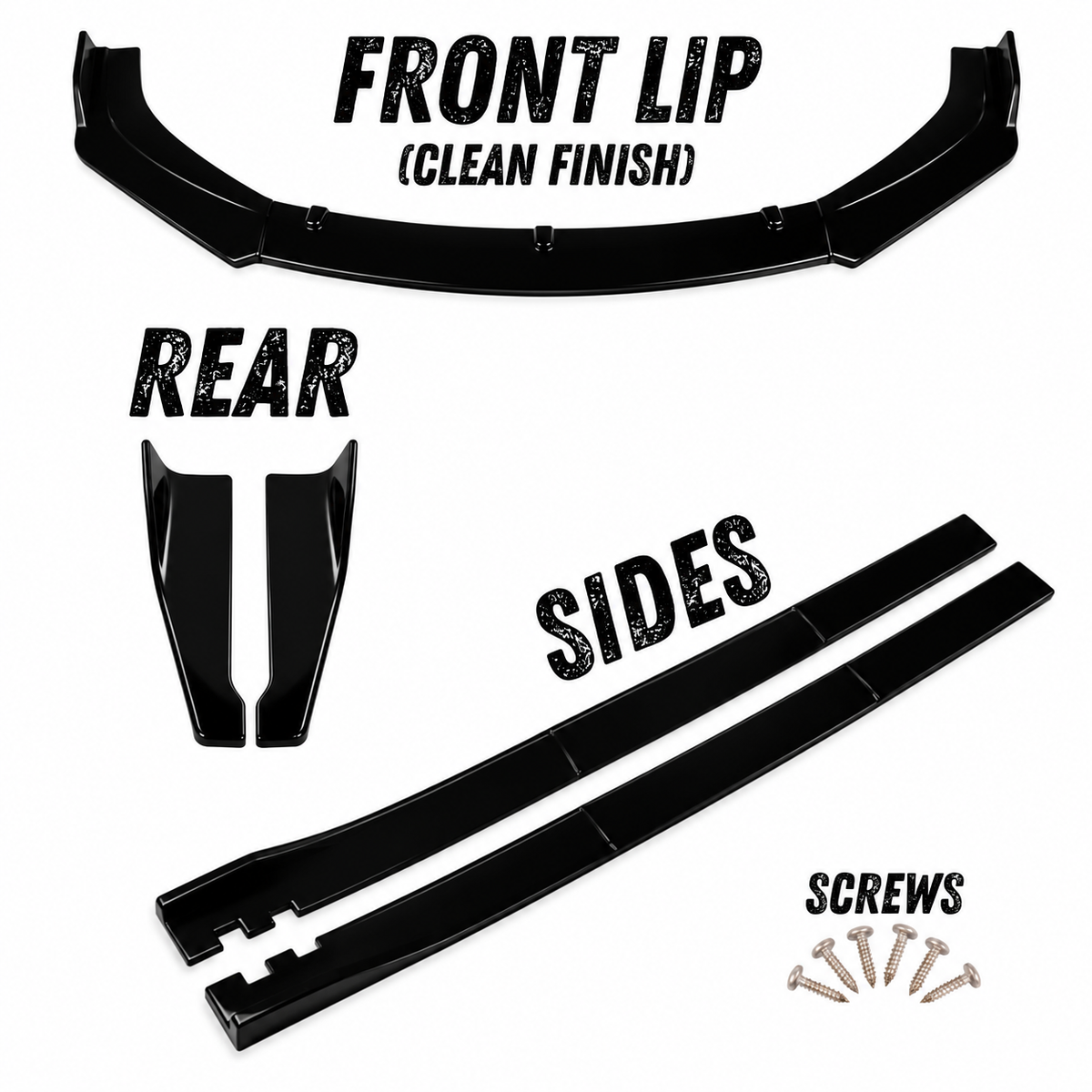 Gloss Black Splitter Set with Clean Finish Front Lip