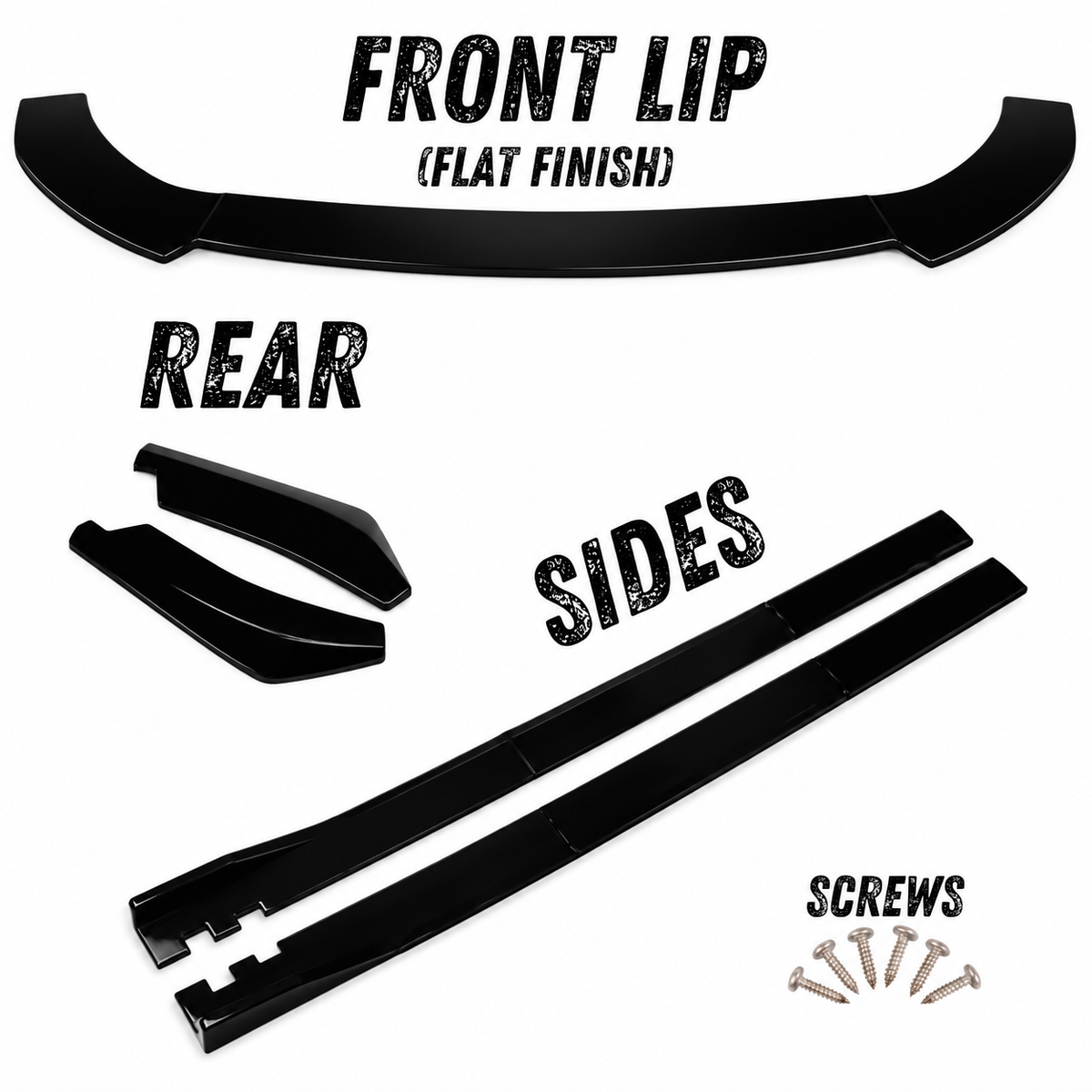 Gloss Black Splitter Set with Flat Finish Front Lip