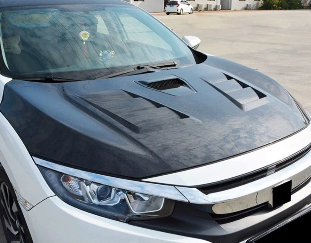 Honda Civic 10th Gen (FK8) Carbon Fiber Hood (2016–2020) Vertical Billet Style